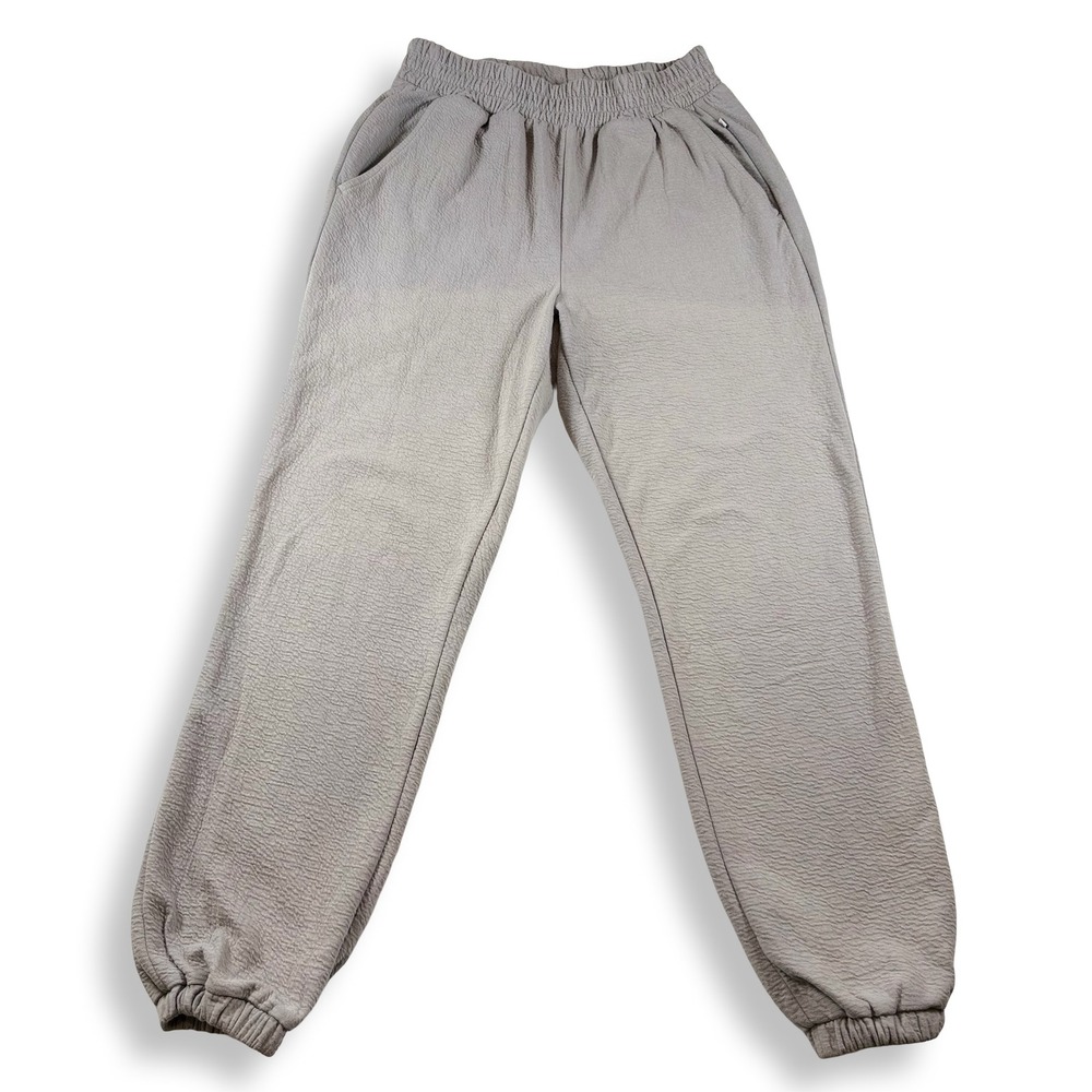 Grey Textured Crinkle‎ Knit High Waisted Jogger Pants Womens Small